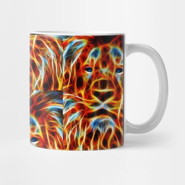 Lion Fire Face Flame Tribal Design - Red, White and Blue Colors - Lions Tiled King or Queen of the Jungle by CDC Gold Designs